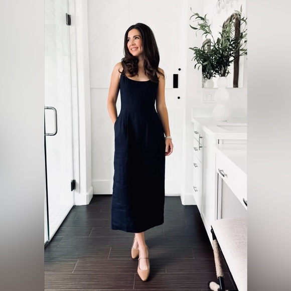 Quince Dresses & Skirts - Quince 100% European Linen Scoop Neck Midi Dress Sz S Black NWOT